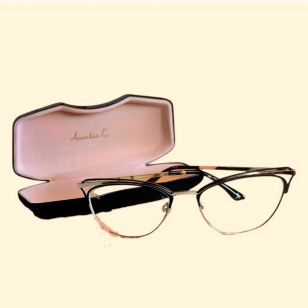 NEW Prescription‎ Cat-Eye 🐈 AMELIA E BRIDGET Rose Gold Dark Brown Eyeglasses 🐈
